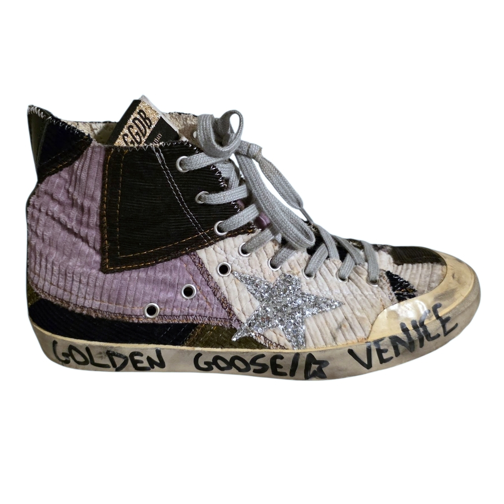 Golden Goose Francy Penstar Classic Velvet Patchwork Black/Multi Size 9 - Picture 8 of 14